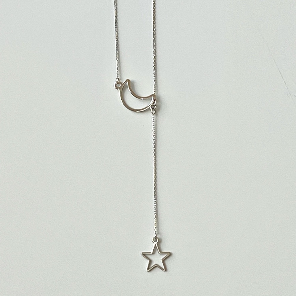 18 karat- Solid white gold - The moon & the wishing star white gold  necklace.